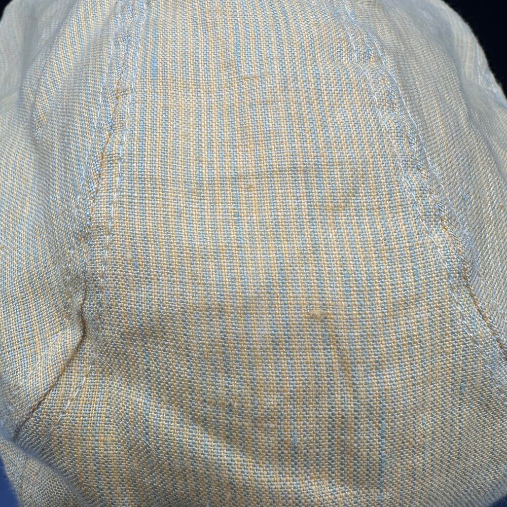 Yellow Hat Flat Cap Newsboy Cabbie Dobbs USA Yellow Gray Stripe Irish Linen L/XL - Picture 8 of 9